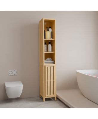 Natural bamboo large capacity thin and tall cabinet