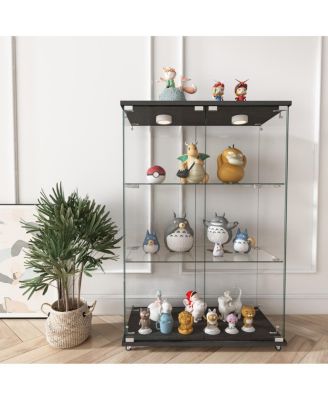 Modern LED Glass Display Cabinet, 2-door 3-shelf, Transparent+Black