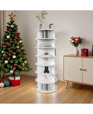 Rotating Shoe Rack Tower, 7-Tier Spinning Storage Organizer (White