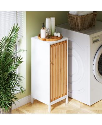 Living Room Side Cabinet with Bamboo Slats Door