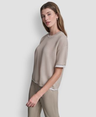 Women's Short-Sleeve Boxy 2-Layer Mesh Sweater