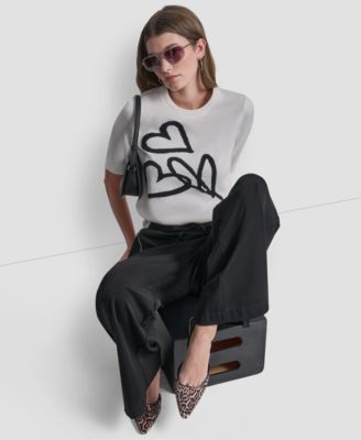 Women's Short-Sleeve Graffiti Hearts Sweater Top