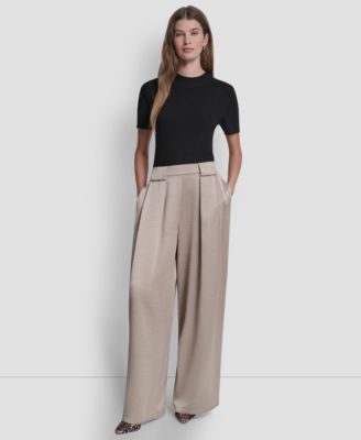 Women's Pleated Wide-Leg Pull-On Pants