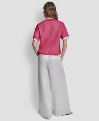 Women's Short-Sleeve Boxy 2-Layer Mesh Sweater