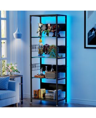 4-Tier Glass Display Shelf with RGB Lights & Adjustable Storage