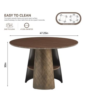 Streamdale 47.25" Round Dining Table, Retro Style, Seats 4-6, Walnut Wood/Bronze