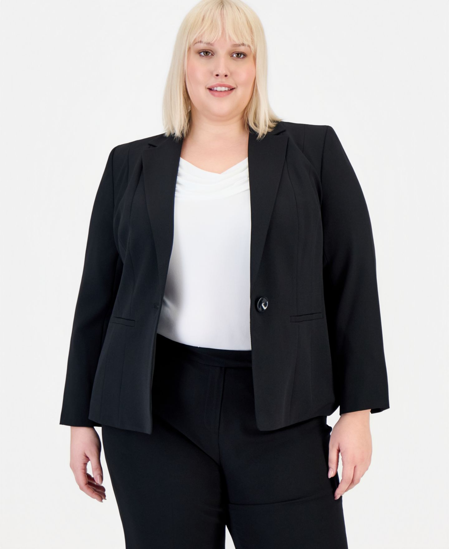 Женский пиджак Kasper Plus Size Crepe One-Button Blazer, цвет: Чёрный — фото 1