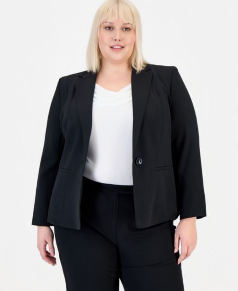 Женский пиджак Kasper Plus Size Crepe One-Button Blazer, цвет: Чёрный