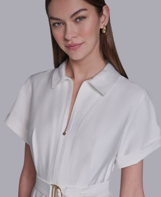 Women's Zip-Up Midi Shirt Dress