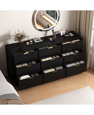 Black 9-Drawer Dresser, 63" Large Deep Chest of Drawers for Bedroom/Living Room