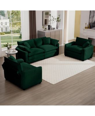 Warm & Cozy Green Corduroy Sofa Set with Soft Cushions & Pillows
