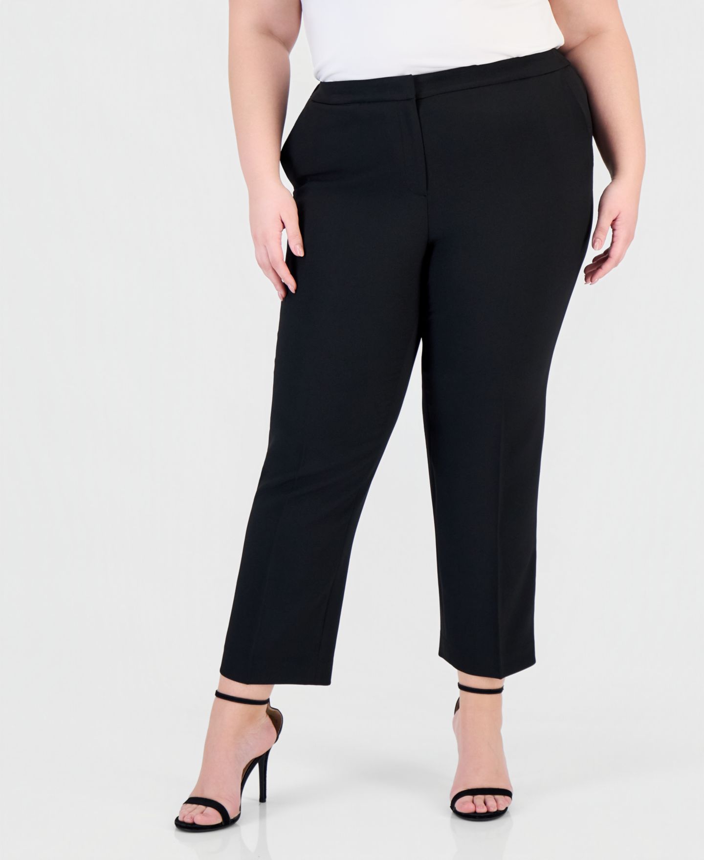 Женские брюки Kasper Plus-Size Stretch Crepe Elastic Waist Slim Straight Leg Ankle Pant, цвет: Чёрный — фото 3