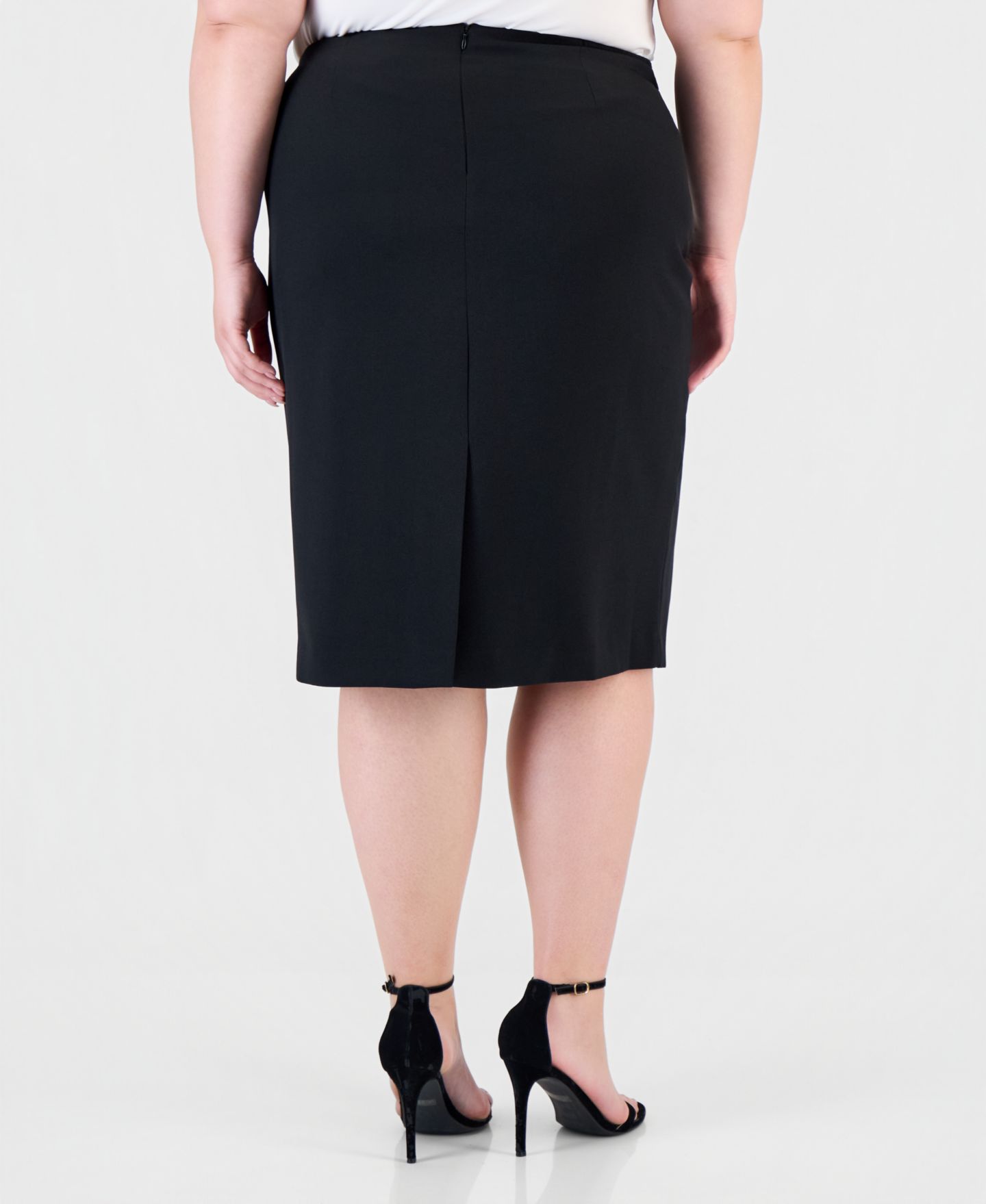 Женская юбка Kasper Plus-Size Stretch Crepe Below the Knee Pencil, цвет: Чёрный — фото 6
