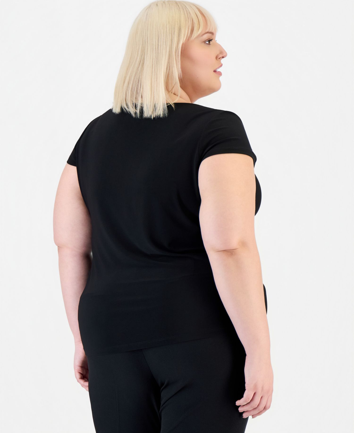 Plus Size Stretch Knit Short-Sleeve Cowl-Neck Top