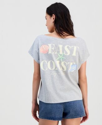 Juniors' East Coast Shell Graphic Cotton Boat Neck T-Shirt