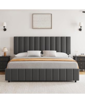Upholstered Platform Bed Frame with 4 Drawers, Button Tufted Headboard/Footboard, Sturdy Metal Support, No Box Spring Required - King