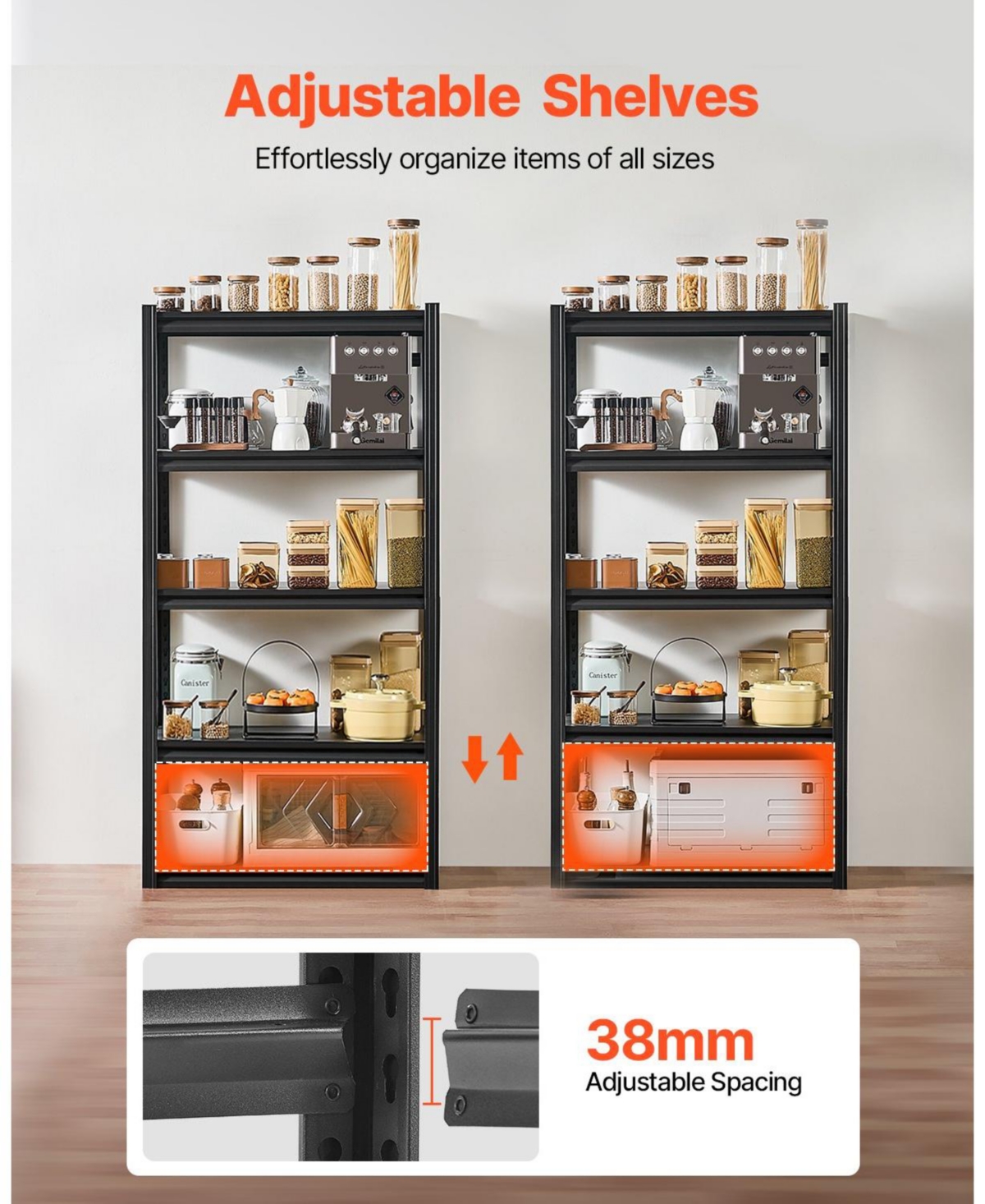 Mecale 5-Tier Garage Storage Shelves, 16"D x 32"W x 63"H, 2000 lb Capacity, Adjustable Metal Utility Shelving Rack, Black