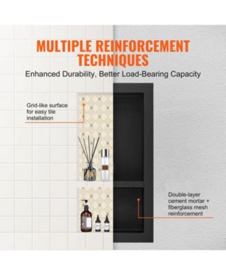 Shower Niche, Ready for Tile, 16" x 32", Double Shelf, Recessed Wall Insert, Sealed Waterproof, Square Corners, Black