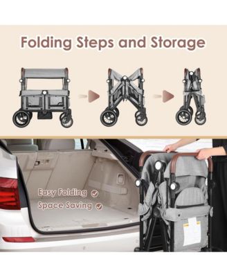 Wagon Stroller for Two Kids with Adjustable Handle, All-Terrain Wheels, Tray and Storage, Grey