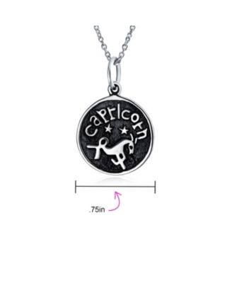 Aquarius Zodiac Round Medallion Pendant Necklace Antiqued .925 Sterling Silver