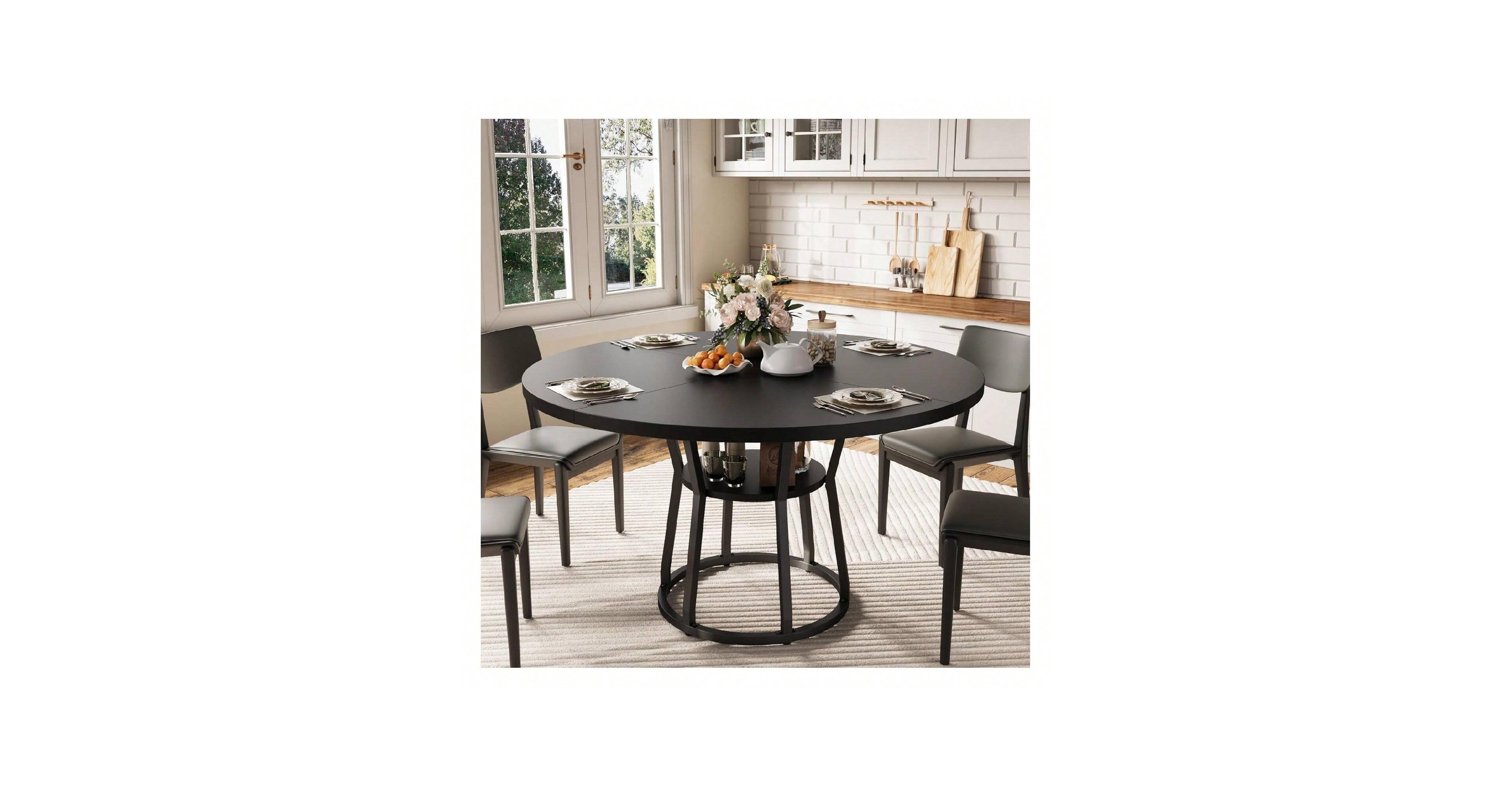 Gaomon Kitchen Table 42inch Round Farmhouse Dining Table For 4 to 6 People Rustic Wood Kitchen Table for Dining Room