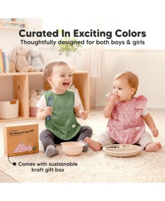 2-Pack Fae Waterproof Bibs for Baby Girl, Boy - Large Baby Bibs for Eating, Infant Feeding Essentials, Lightweight, Cute