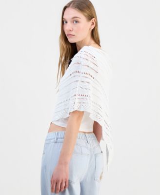 Juniors' Asymmetric Lurex Pointelle Poncho