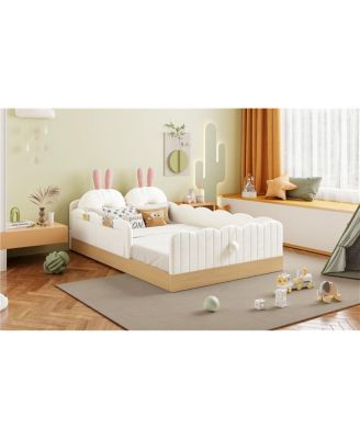 Twin Size Upholstered Platform Bed with Pillows and Storage Bags
