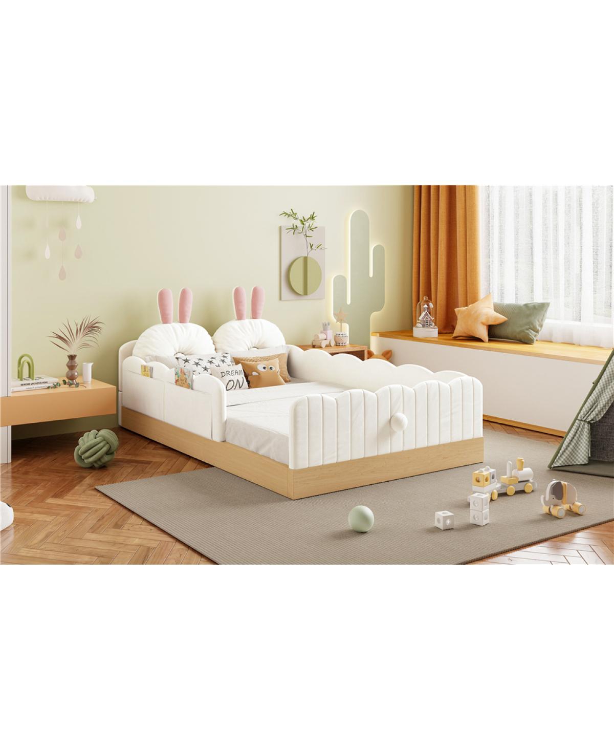 Streamdale Furniture Twin Size Upholstered Platform Bed with Pillows and Storage Bags