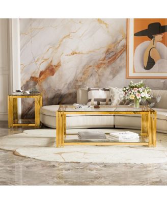 Modern Black Mirror End Table with Gold Finish & Lower Shelf, 19.9