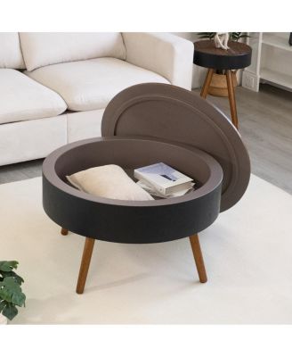 31.5" Round Coffee Table with Storage & Engraved Top