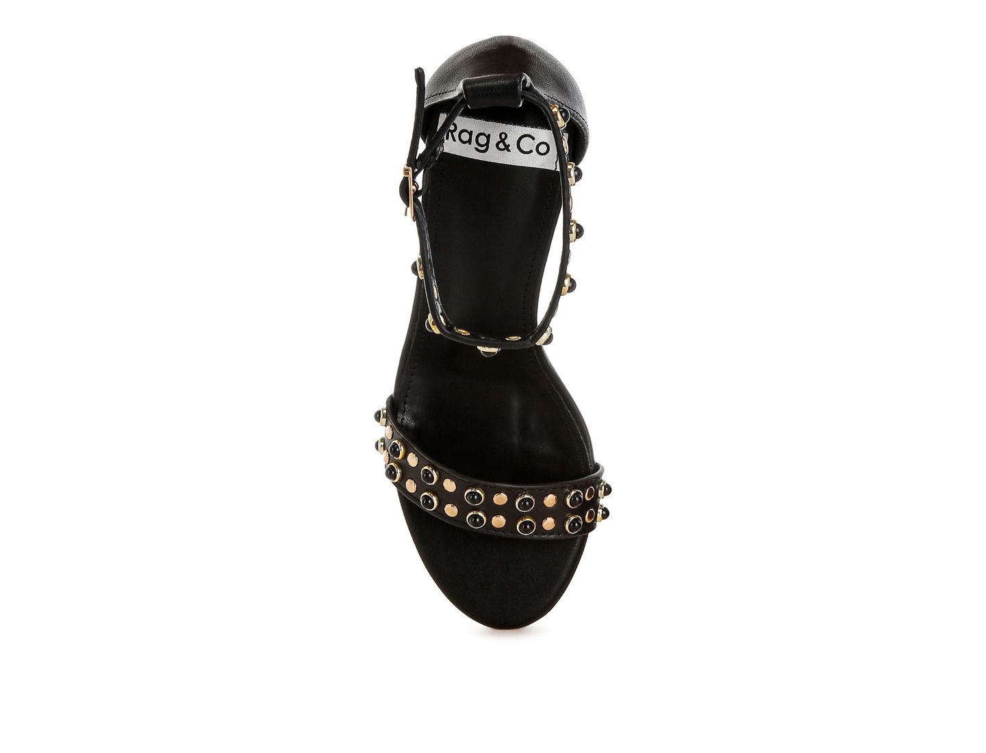 Женские сандалии Rag & Co Nidara Studs Embellished Genuine Leather, цвет: Чёрный кожаный — фото 5