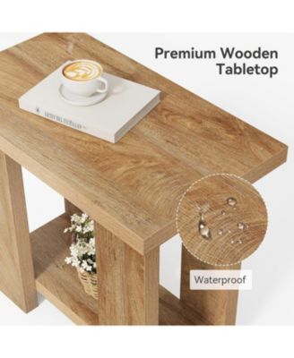 2-Tier Side Table, Farmhouse End Table with Storage Shelves, Small Nightstand Wooden Beside Table Bed Side Table