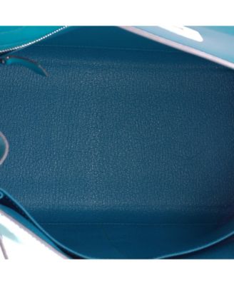 Kelly 28 Handbag Blue Tadelakt with Palladium Hardware