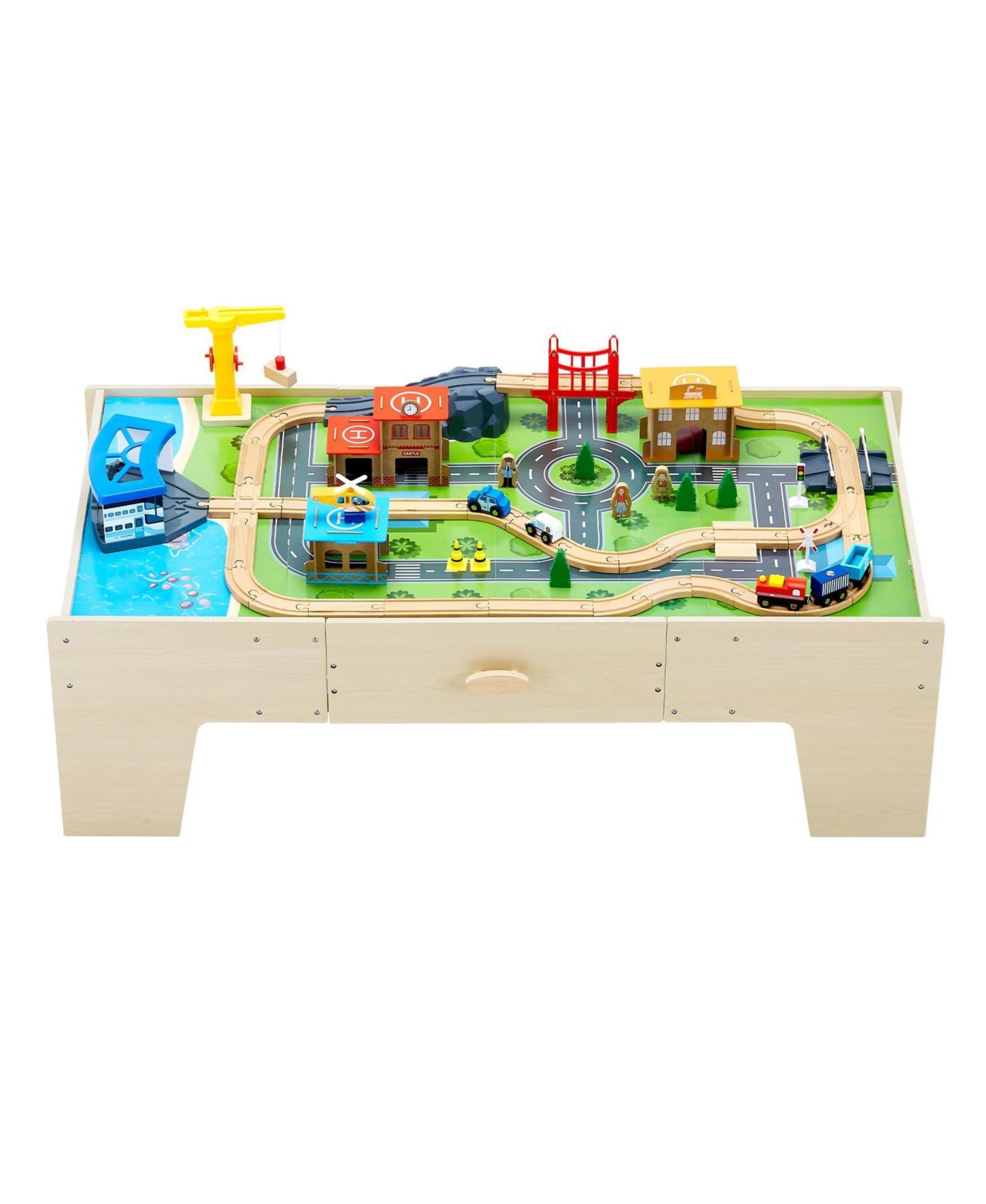 Детские конструкторы Slickblue Train 62-Piece Wooden Activity Table with Storage Drawer, Ages 2-5 Years, цвет: Натуральный — фото 7