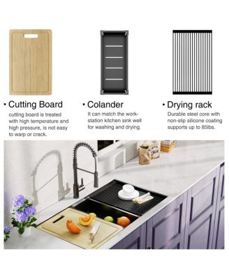 huluwat 32x19x10inch Gunmetal Black Undermount Workstation Kitchen Sink Stainless Steel 18 Gauge