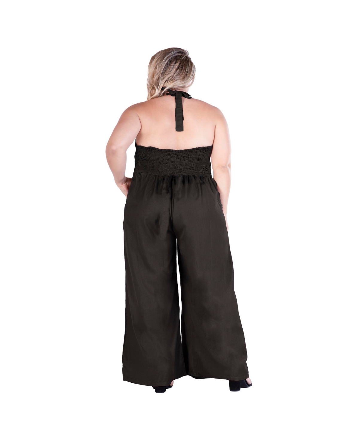 Standards & Practices Women's Halter Smoked Waist Poplin Wide Leg Jumpsuit