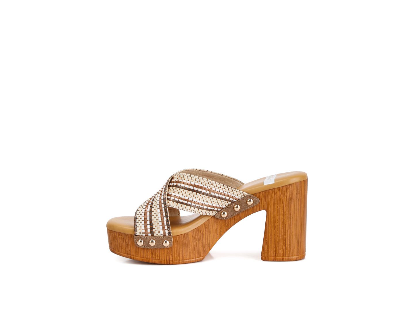 Женские сабо Rag & Co Finley Raffia High Block Heel, цвет: Бежевый / Хаки — фото 7
