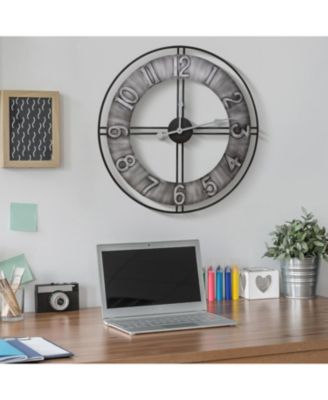 Distressed Industrial Gray Oversized Round Metal Wall Clock - Beautifully decorate any wall space in the household