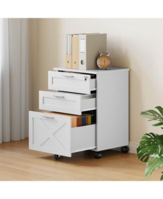 3-Drawer Rolling File Cabinet with Lock, Wooden Mobile Filing Cabinet for Home Office & Under Desk Storage, White