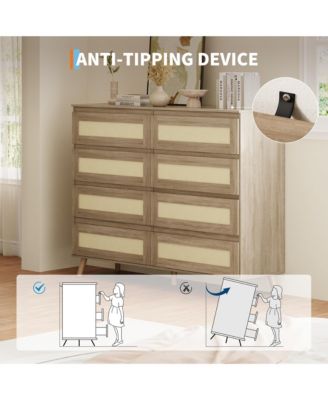 8-Drawer Wooden Dresser for Bedroom, Wide Storage Chest of Drawers, Beige