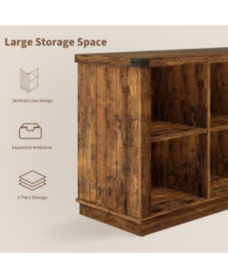 8 Cube Storage Organizer Bookshelf, 62" Long 3-Tier Farmhouse Bookcase for Entryway or Living Room, Brown