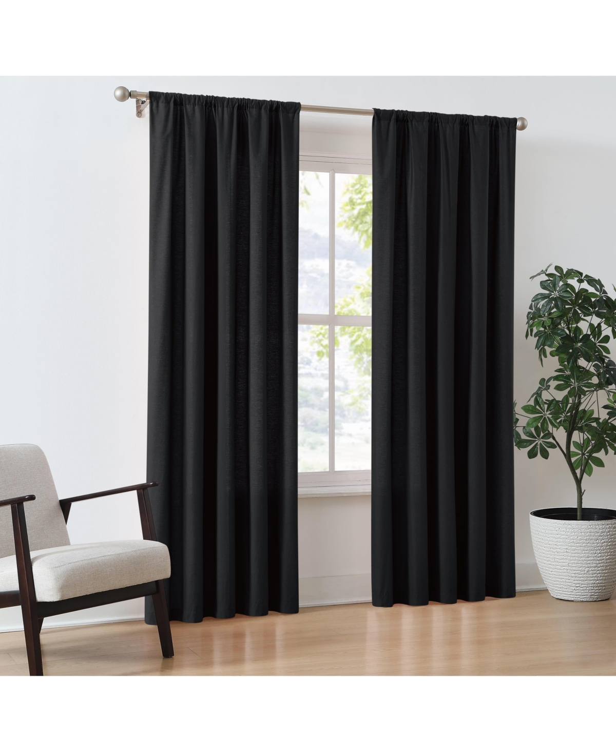 Brooklyn Loom 100% Cotton 200 Thread Count Percale Drape Pair 2 Piece Window Curtain