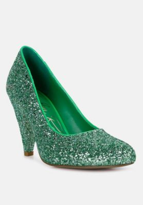 Womens Sugar Plum Glitter Conical Heel Pumps