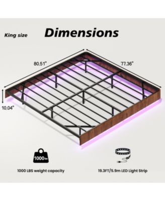King LED Floating Bed Frame - Wave Texture, Heavy Duty Slats