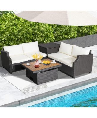 7pcs Patio Outdoor PE Wicker Cushioned Furniture Conversation Set Sectional Sofa