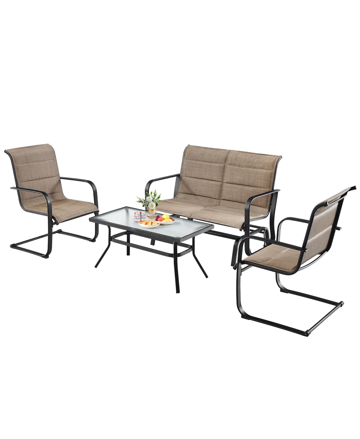 Costway 4 Pcs Outdoor Patio Furniture Set Padded Chairs Glider Loveseat Coffee Table