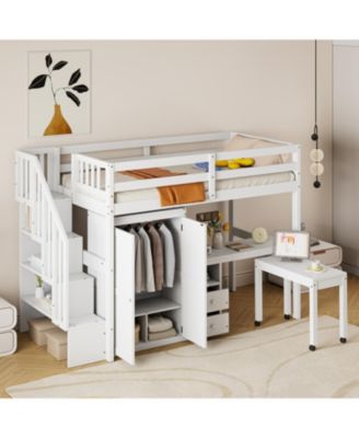  Kids & Teens Loft Bed with Stairs, Storage, and Desk - Twin