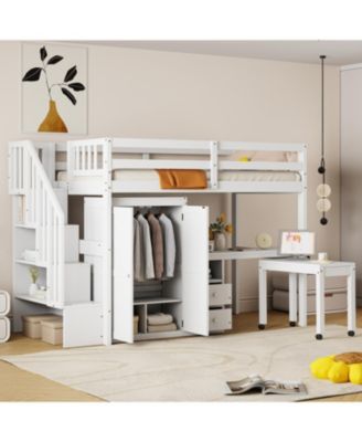  Kids & Teens Loft Bed with Stairs, Storage, and Desk - Twin