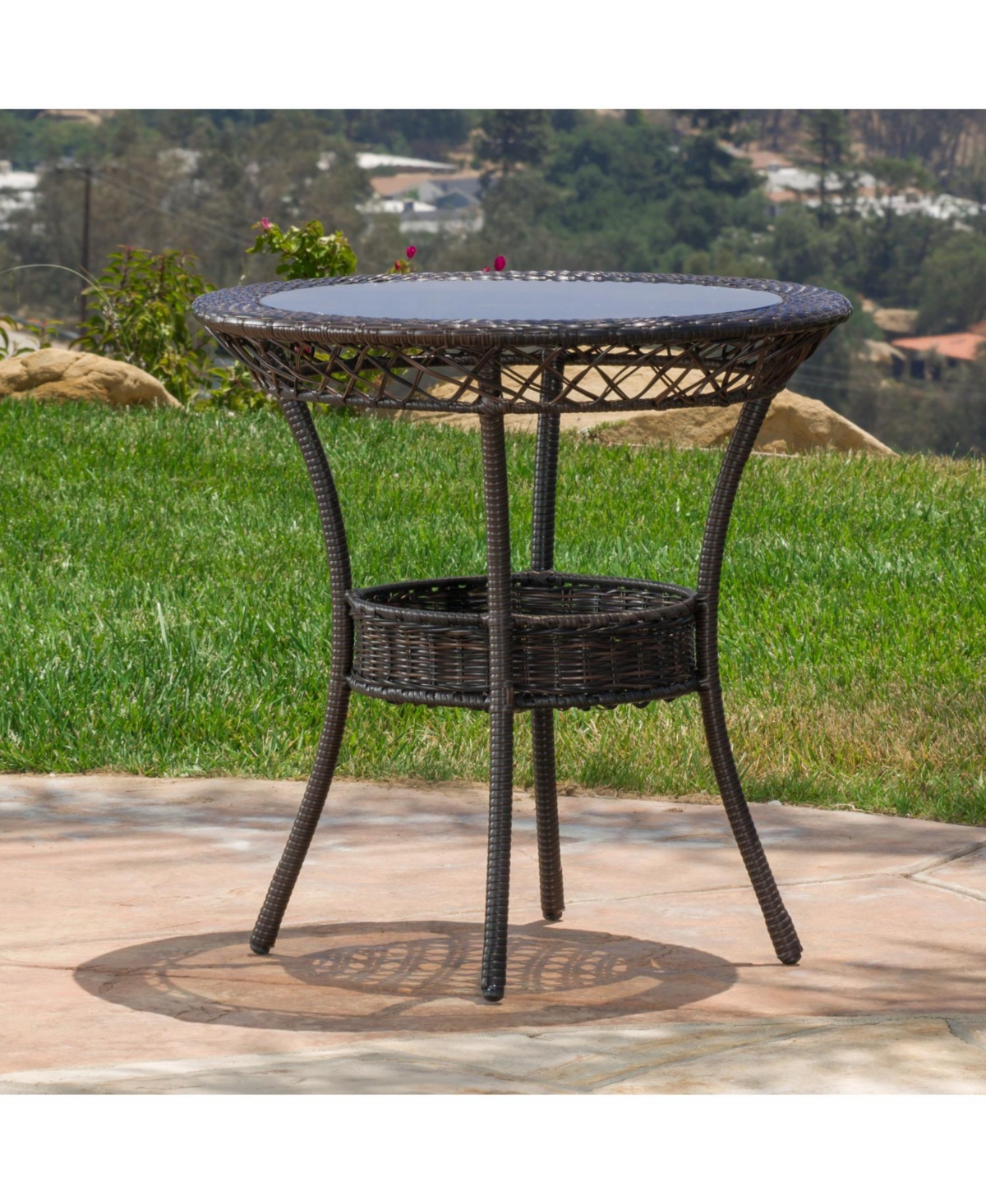 Streamdale Furniture Elegant Paea Multi Brown Pe 27" Glass Table A Classy Addition to Your Patio